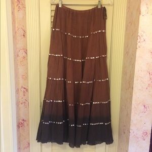 Brown Indian ombré boho sequin maxi skirt